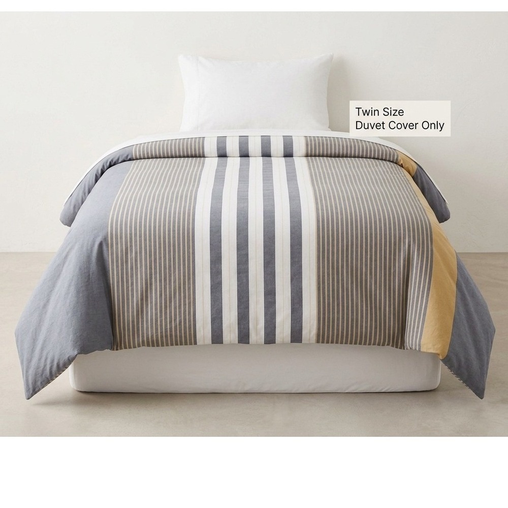 Pottery Barn Teen Duvet Cover Cotton Striped Blue Yellow Twin nautical dorm